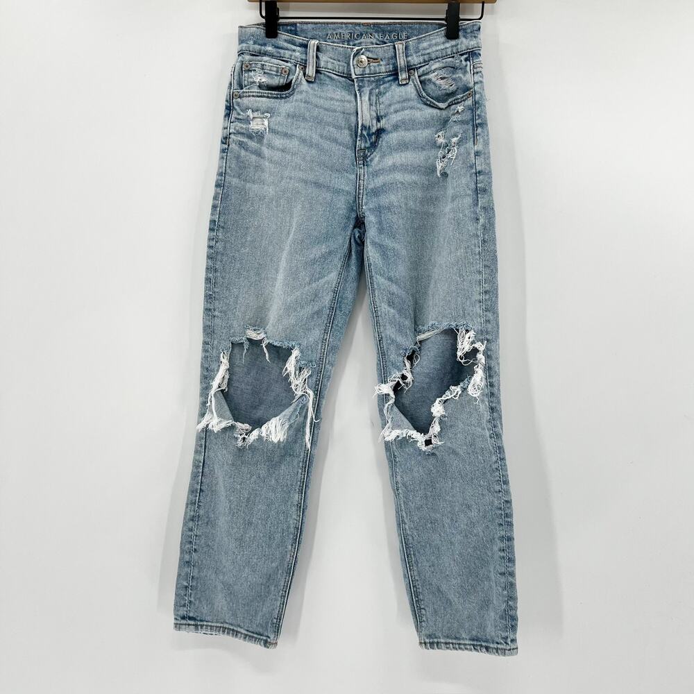 American Eagle Super High Rise‎ Ankle Distressed Straight Leg Jeans 0